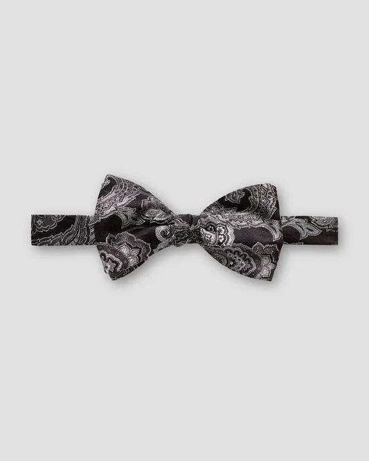 BLACK PAISLEY PRINT READY TIED SILK BOW TIE