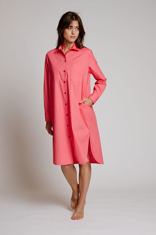 SOLID SHIRT DRESS - CORAL