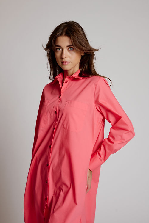 SOLID SHIRT DRESS - CORAL