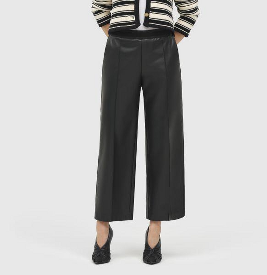 CHIARA SMART CROPPED FAUX LEATHER PANT - BLACK