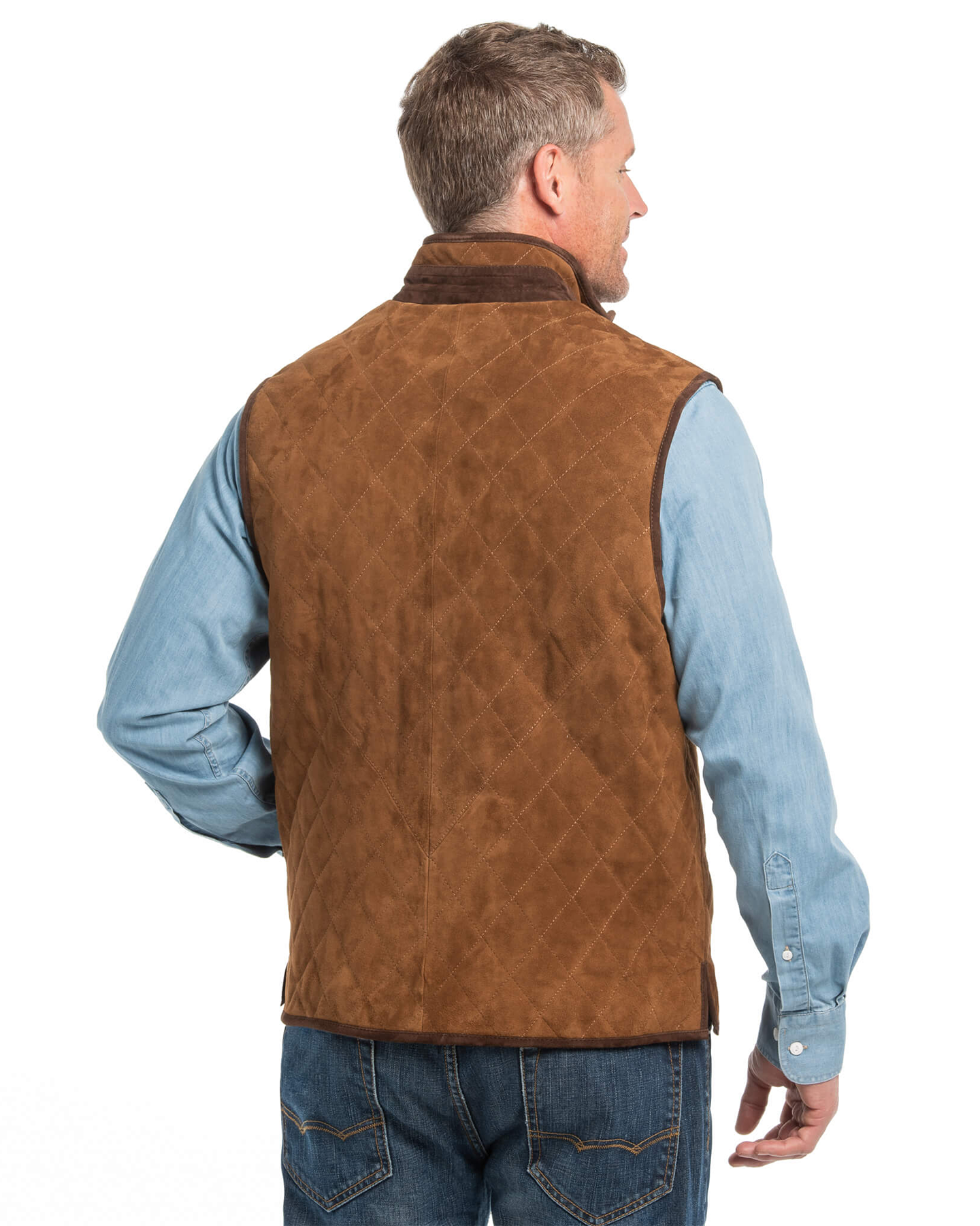 RIDGELAND QUILTED GOAT SUEDE VEST - WHISKEY