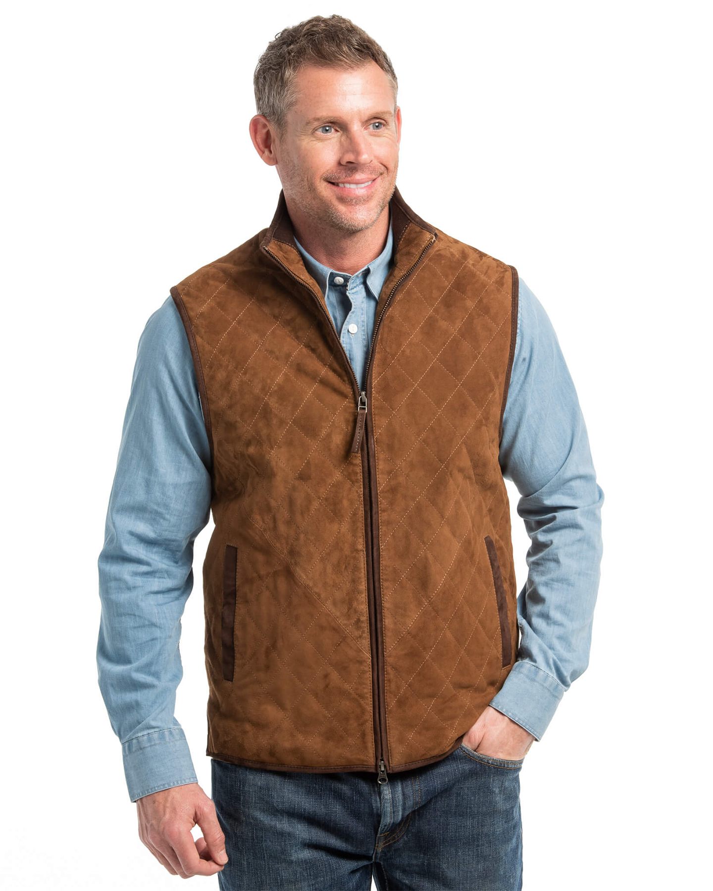 RIDGELAND QUILTED GOAT SUEDE VEST - WHISKEY