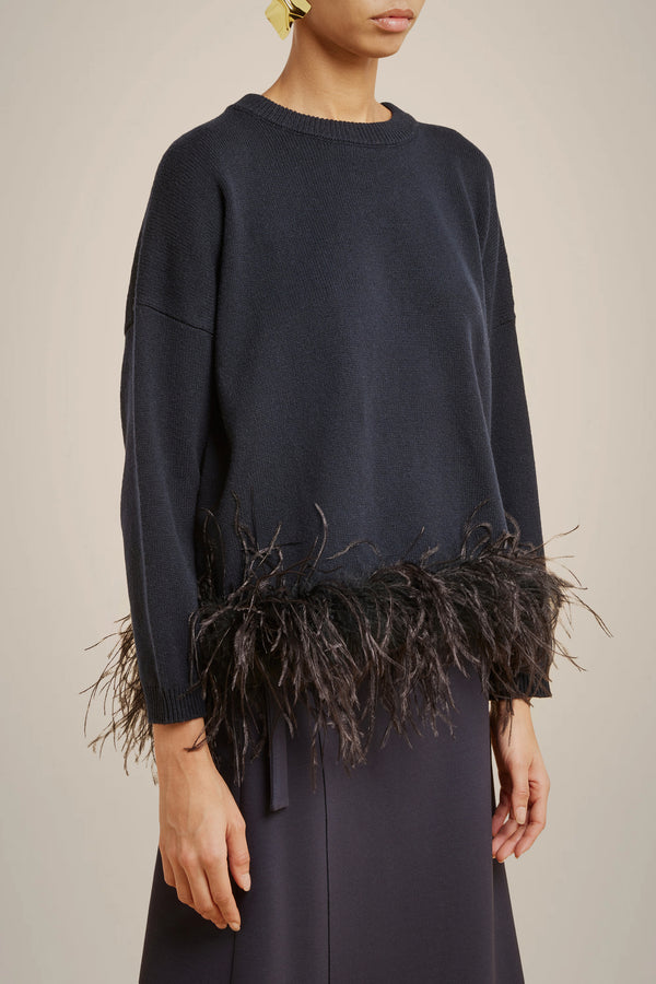 RECYCLED CASHMERE FEATHER SWEATER - NAVY