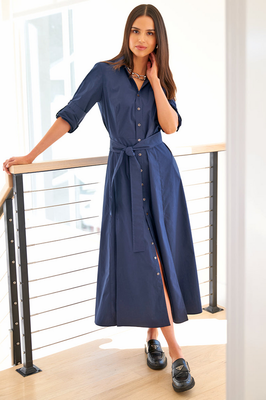 LAINE WEATHERCLOTH DRESS - NAVY