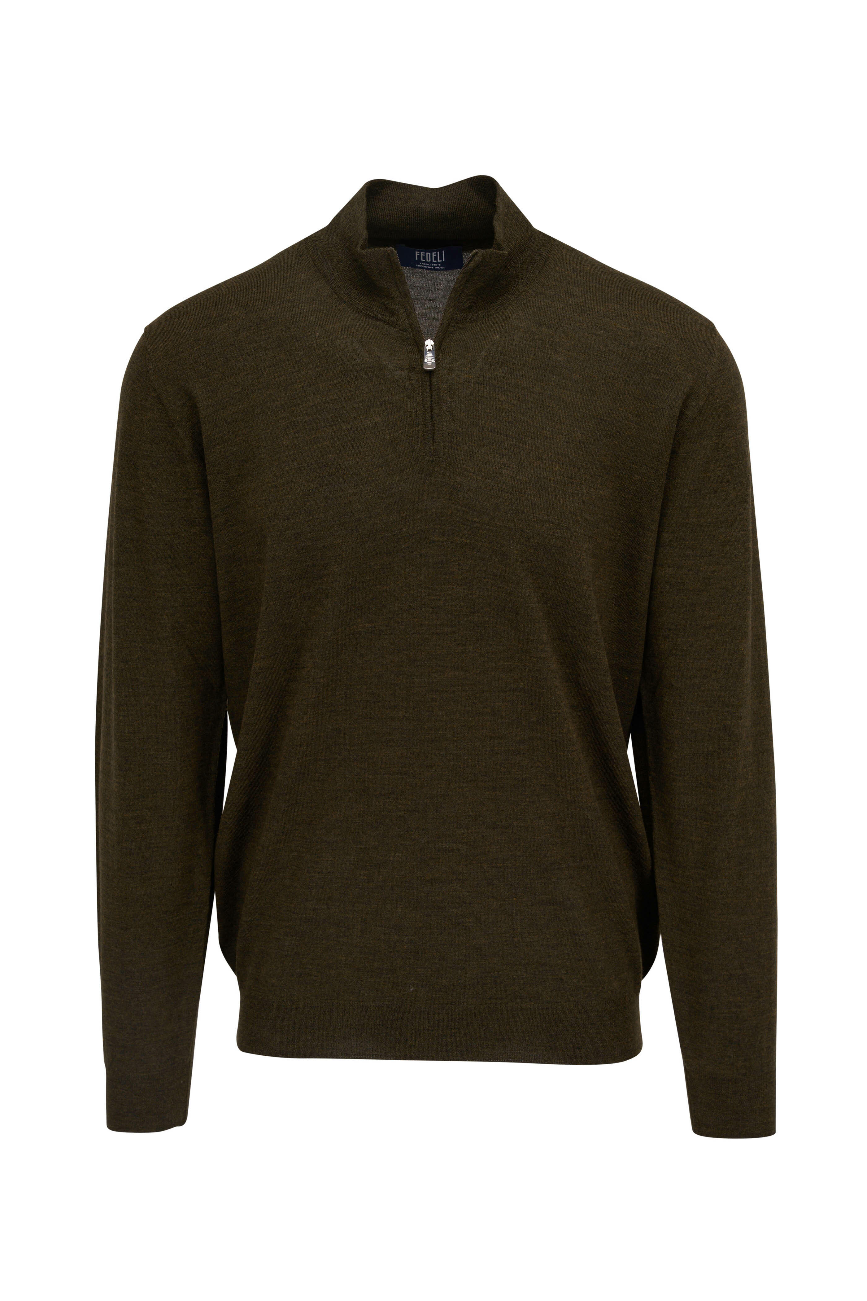 FAVONIO OLIVE VIRGIN WOOL HALF ZIP SWEATER