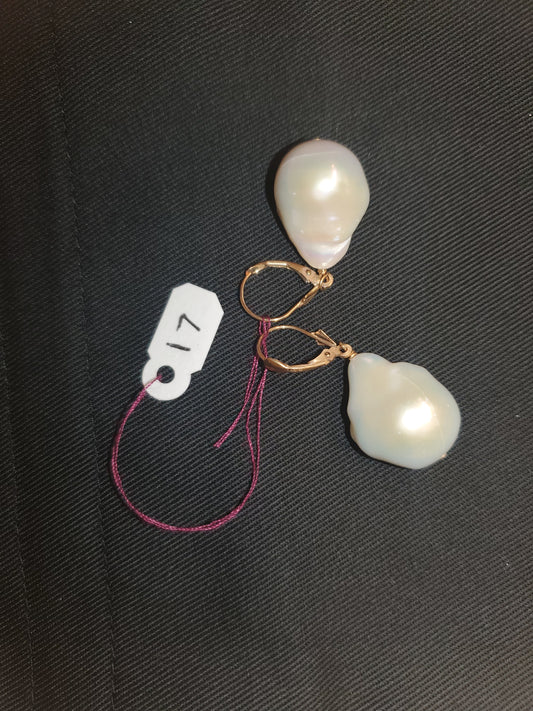 14K YELLOW GOLD FRESH WATER BAROQUE PEARL WITH BACK LEVER EARRINGS