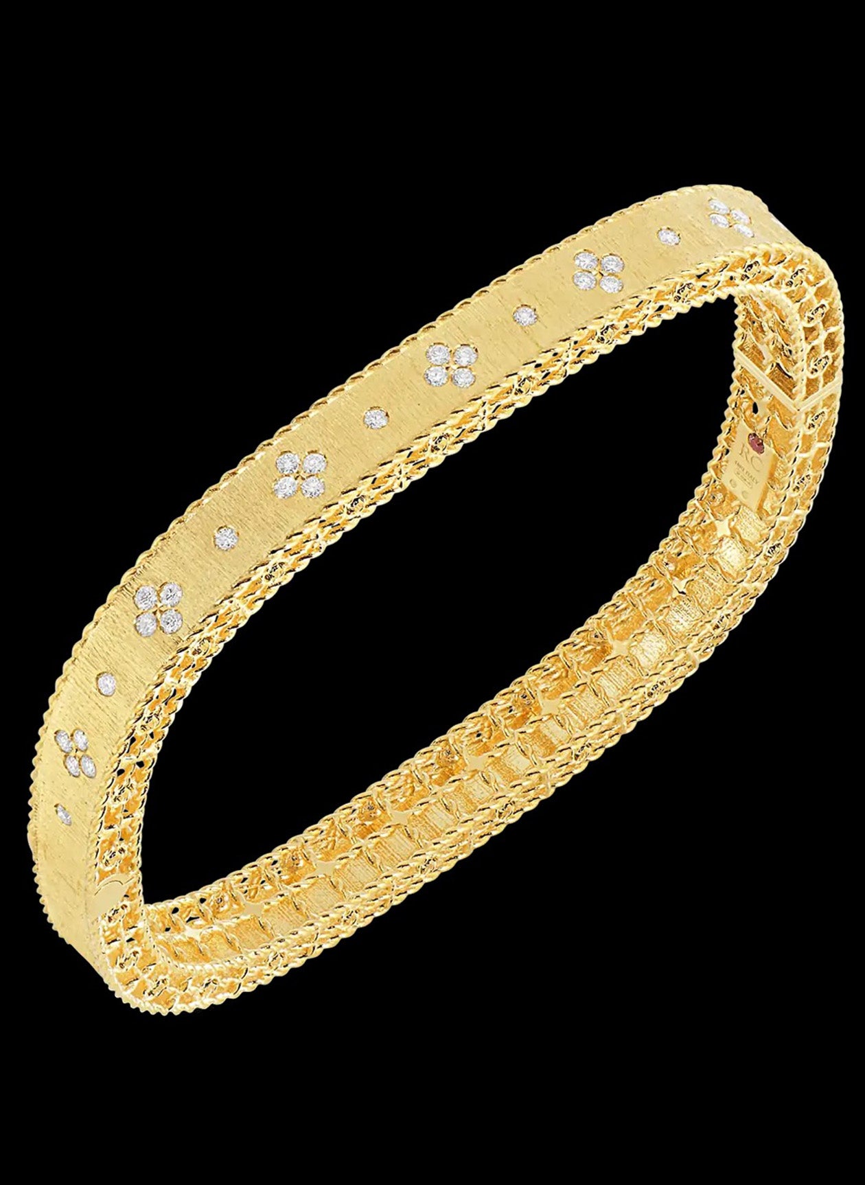 18K YG SATIN FINISH SLIM BANGLE WITH FLEUR DE LIS DIAMONDS