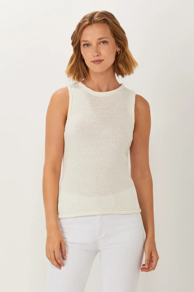 TJ Bailey's – BRAID TRIM SHELL KNIT TOP - WHITE