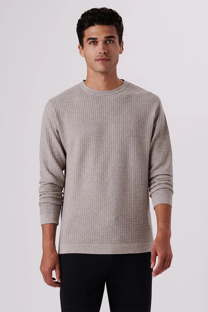 TEXTURED WEAVE CASHMERE BLEND CREW NECK SWEATER